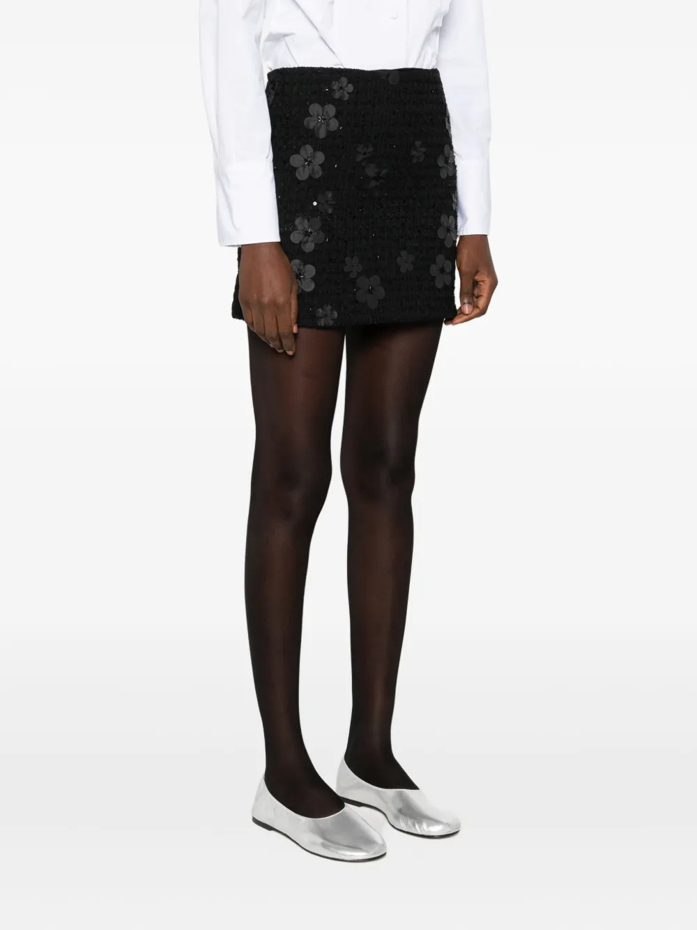 TWINSET Bouclé mini-rok verfraaid met bloemen Zwart