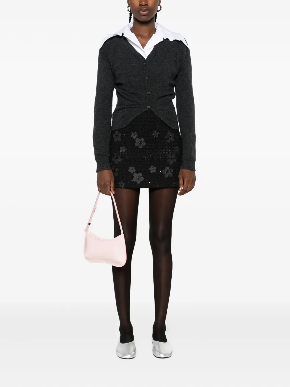 TWINSET flower-embellished bouclé mini skirt - Zwart