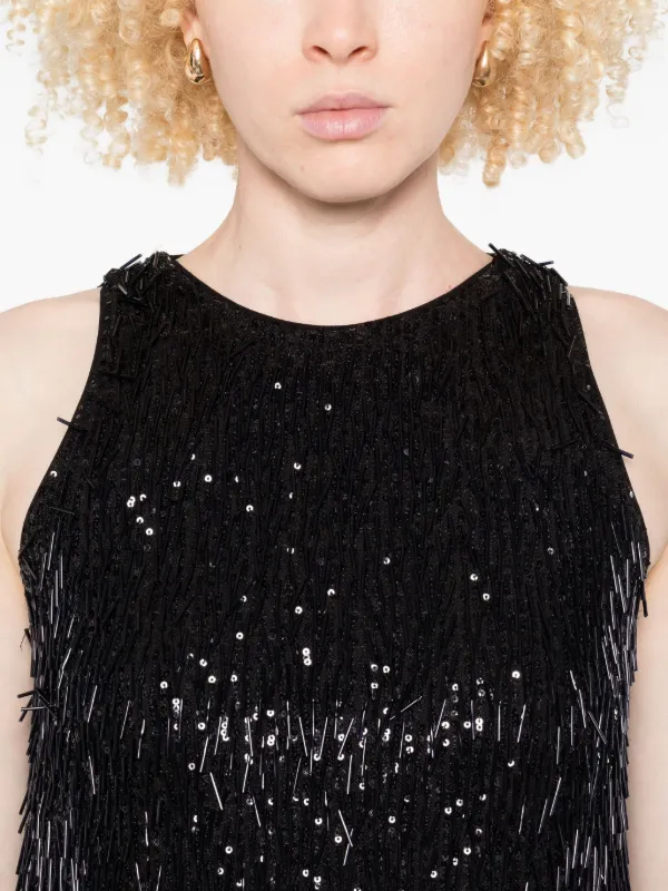 TWINSET Abito Corto Con Paillettes e Frange Nero FARFETCH IT