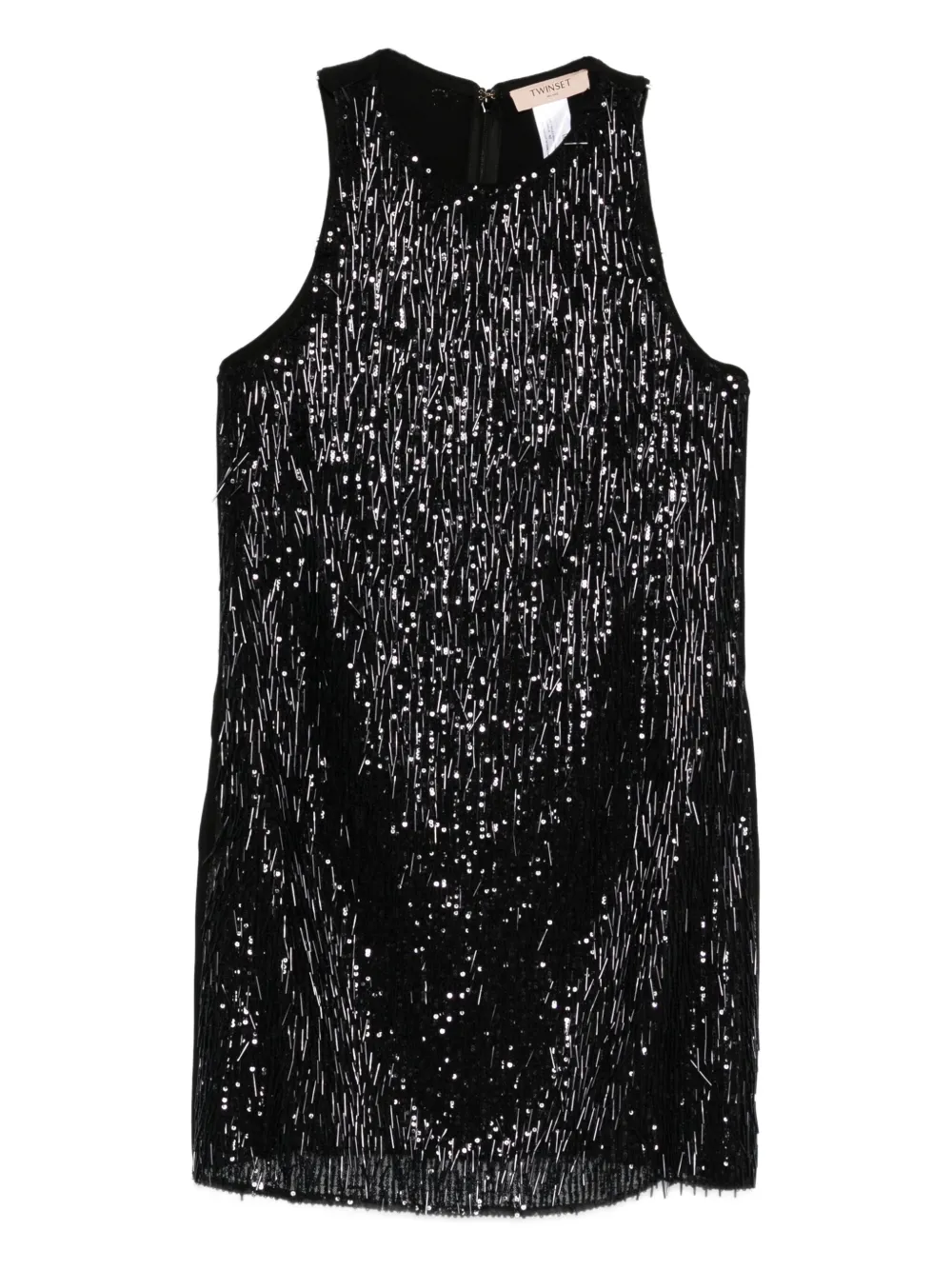 TWINSET sequinned fringed mini dress Zwart