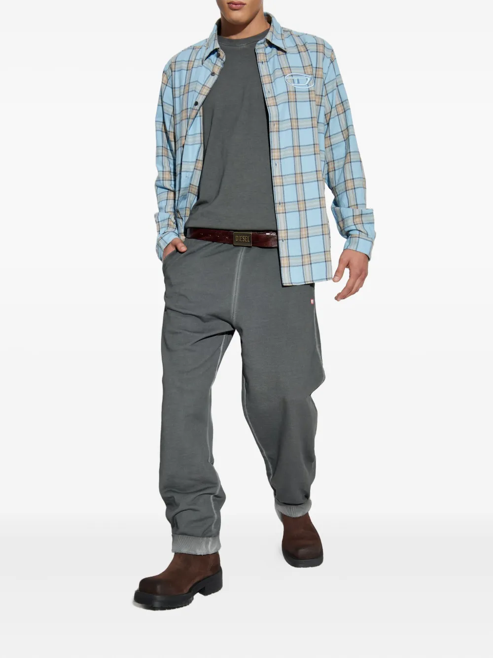 Diesel S-Simply-Ajfi embroidered checked shirt - Blauw