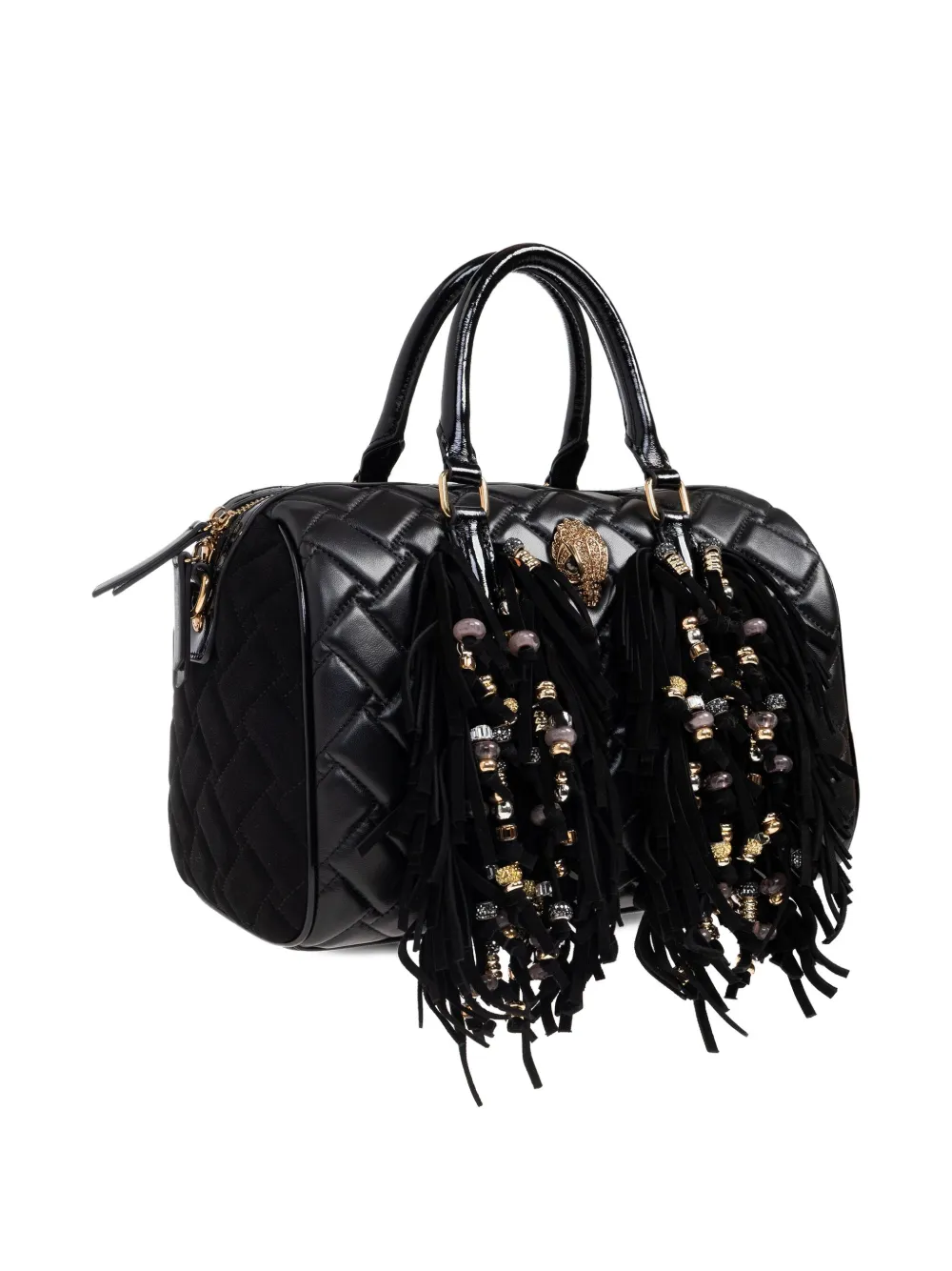 Kurt Geiger Kensington Boston Quilted Fringe Tote Bag In Black