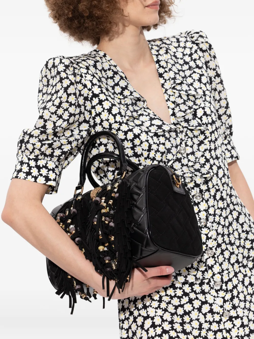 Kurt Geiger London Kensington Boston gewatteerde shopper met franje - Zwart