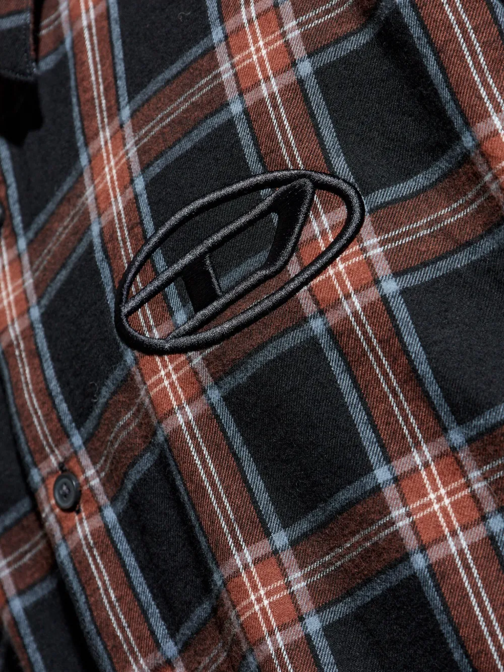 Diesel Embroidered Plaid Shirt In Black