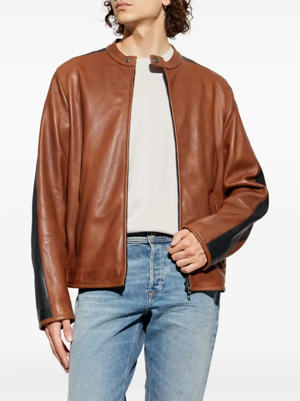 Diesel Leather Panelled Jacket | Brown | FARFETCH ZA