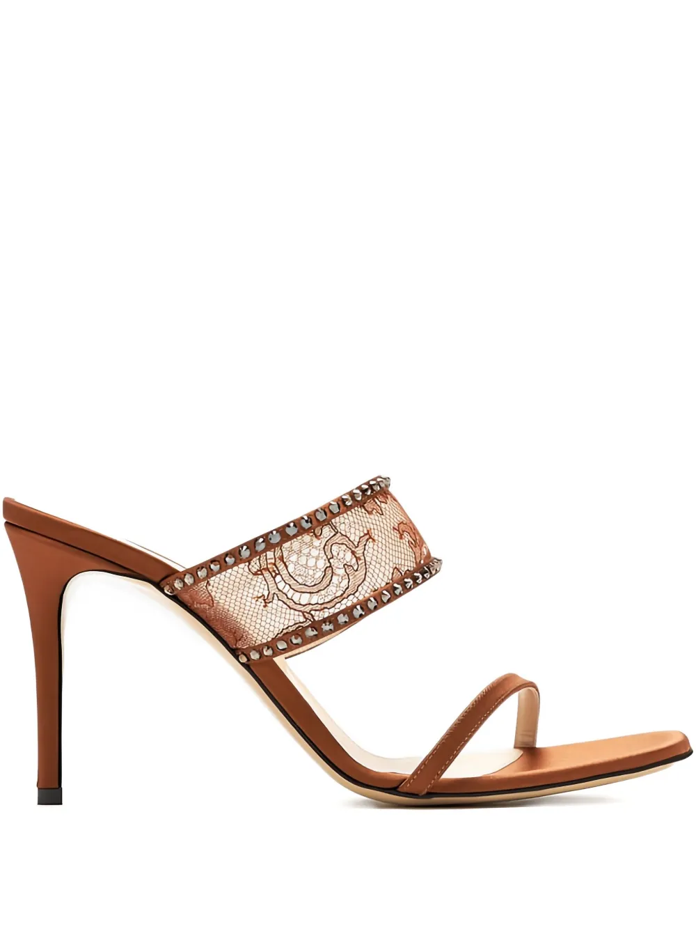 Andrea Wazen  85mm Tabaris lace-embellished stiletto sandals | Brown | Image 1