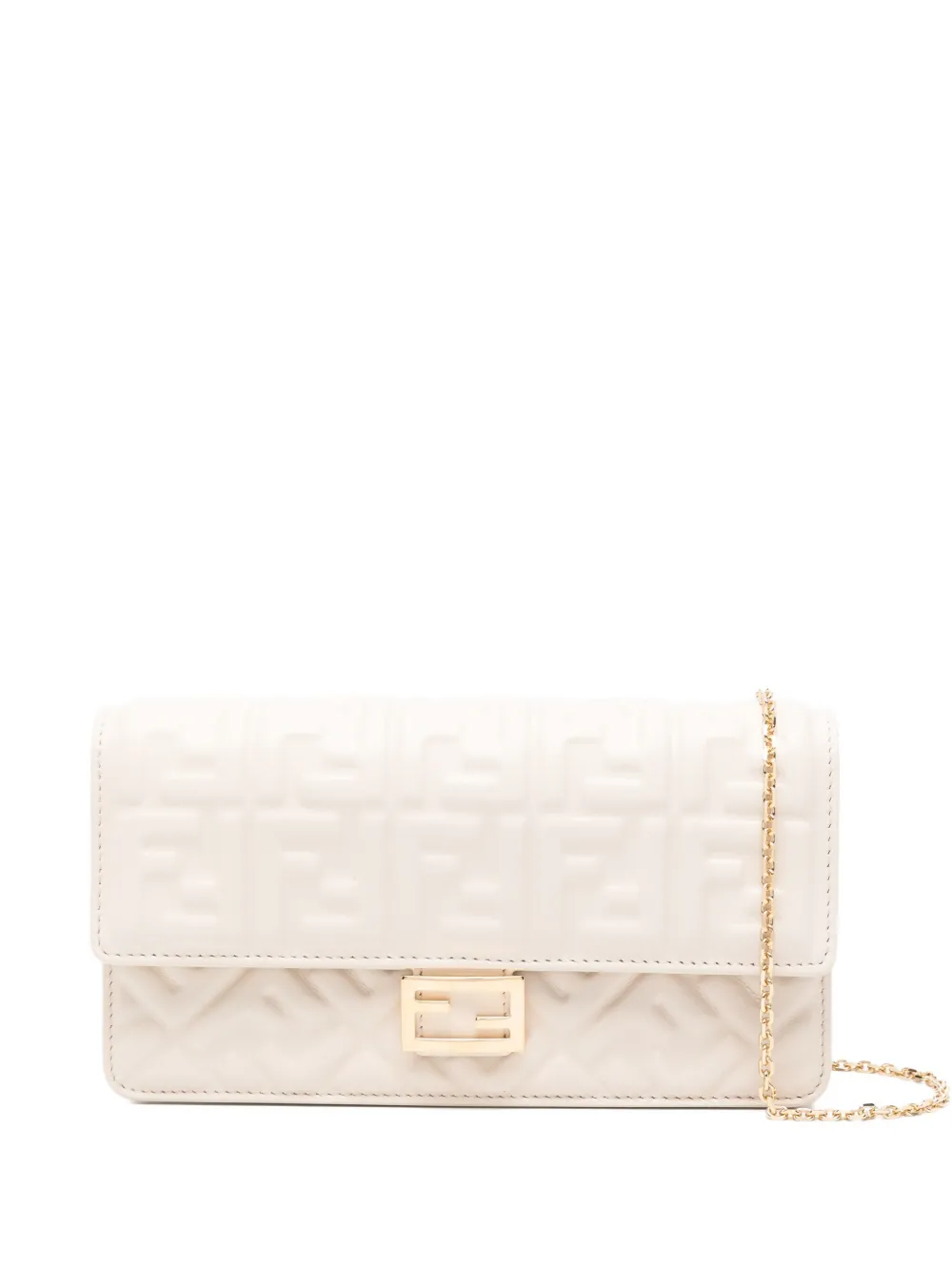 FENDI Baguette logo-plaque quilted clutch bag Beige