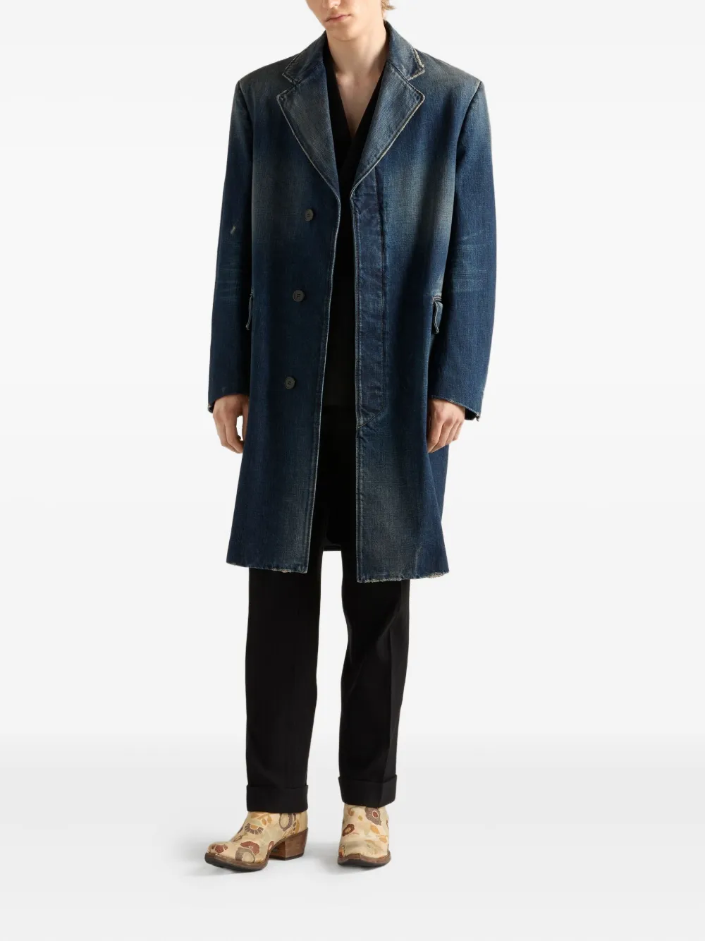Prada washed denim single-breasted coat | Single Breasted Coats | Image 2