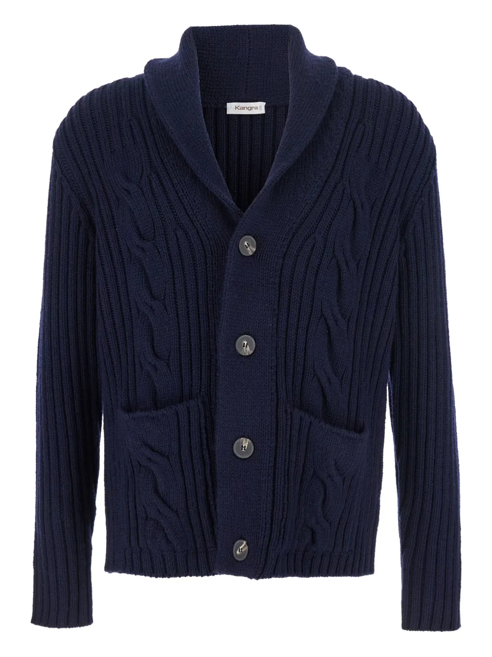 cable-knit shawl-collar cardigan