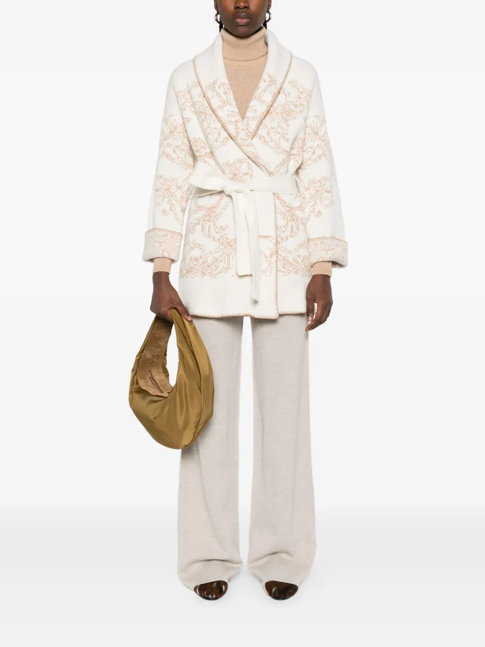 Eleventy Vest met sjaalkraag en patroon Beige
