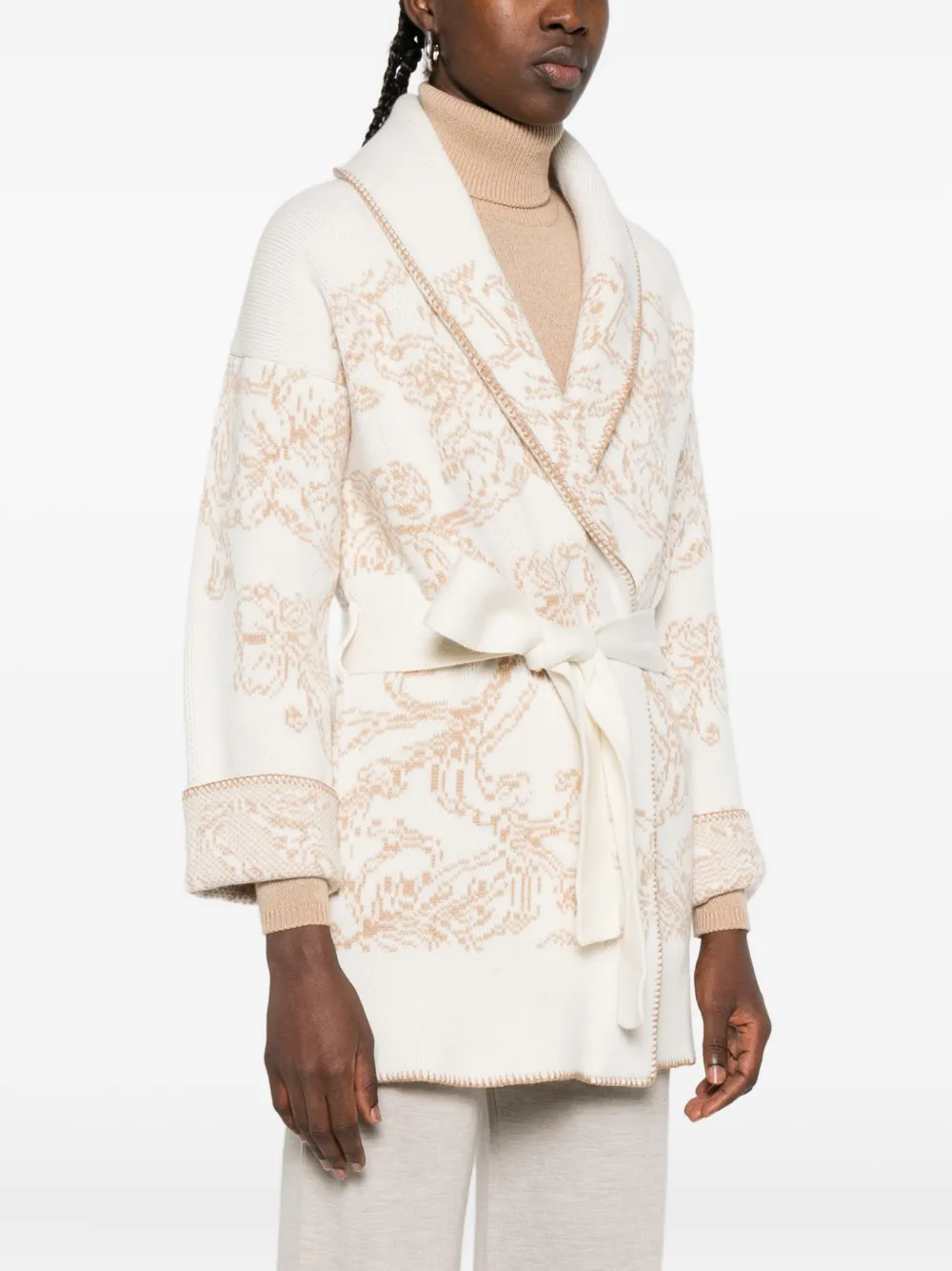 Eleventy Vest met sjaalkraag en patroon Beige
