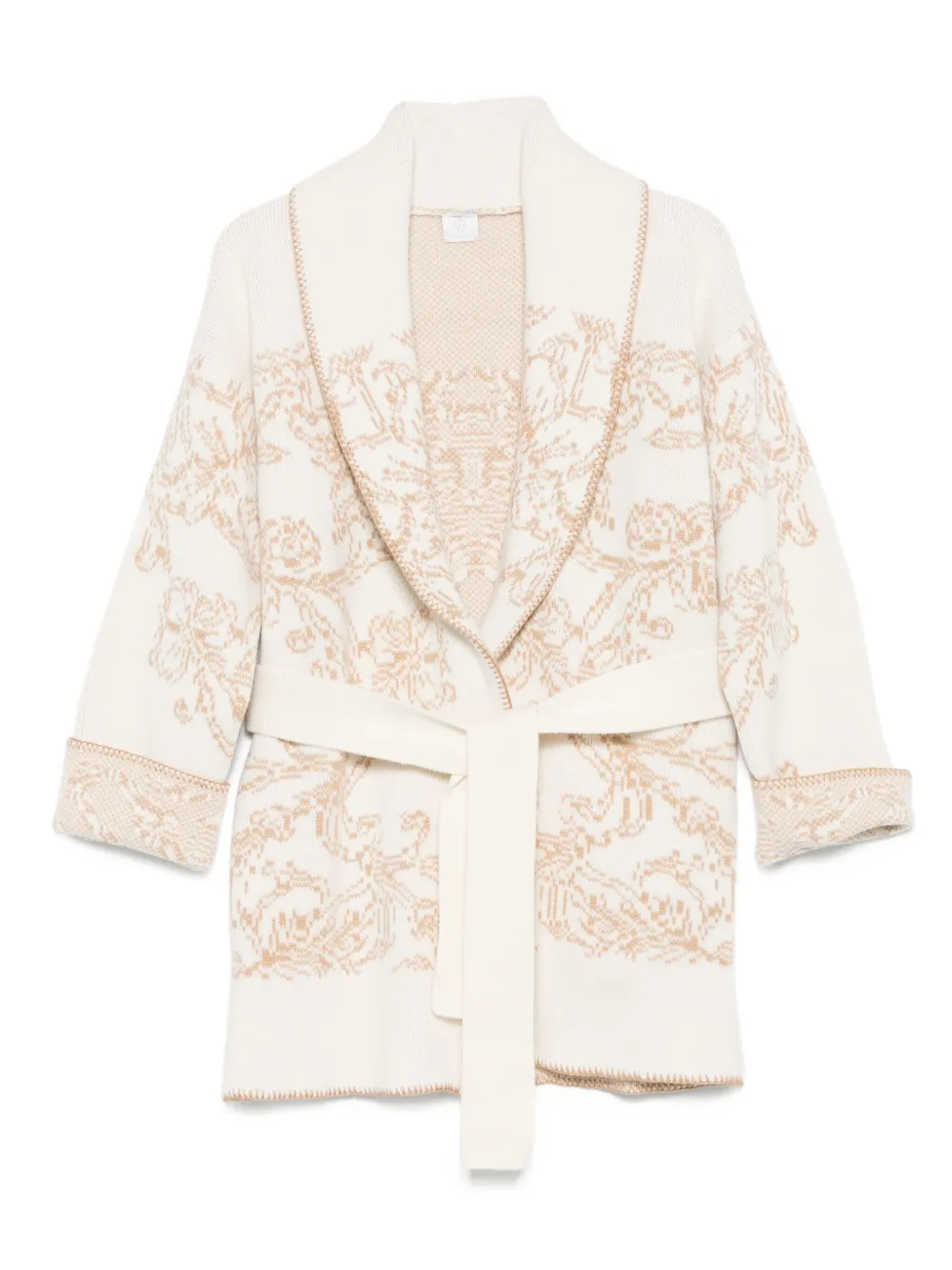 Eleventy Vest met sjaalkraag en patroon Beige
