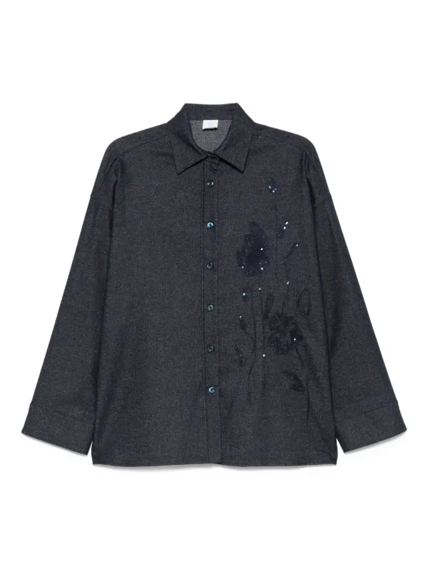 Eleventy Sequin-embellished Wool-blend Shirt in Blue