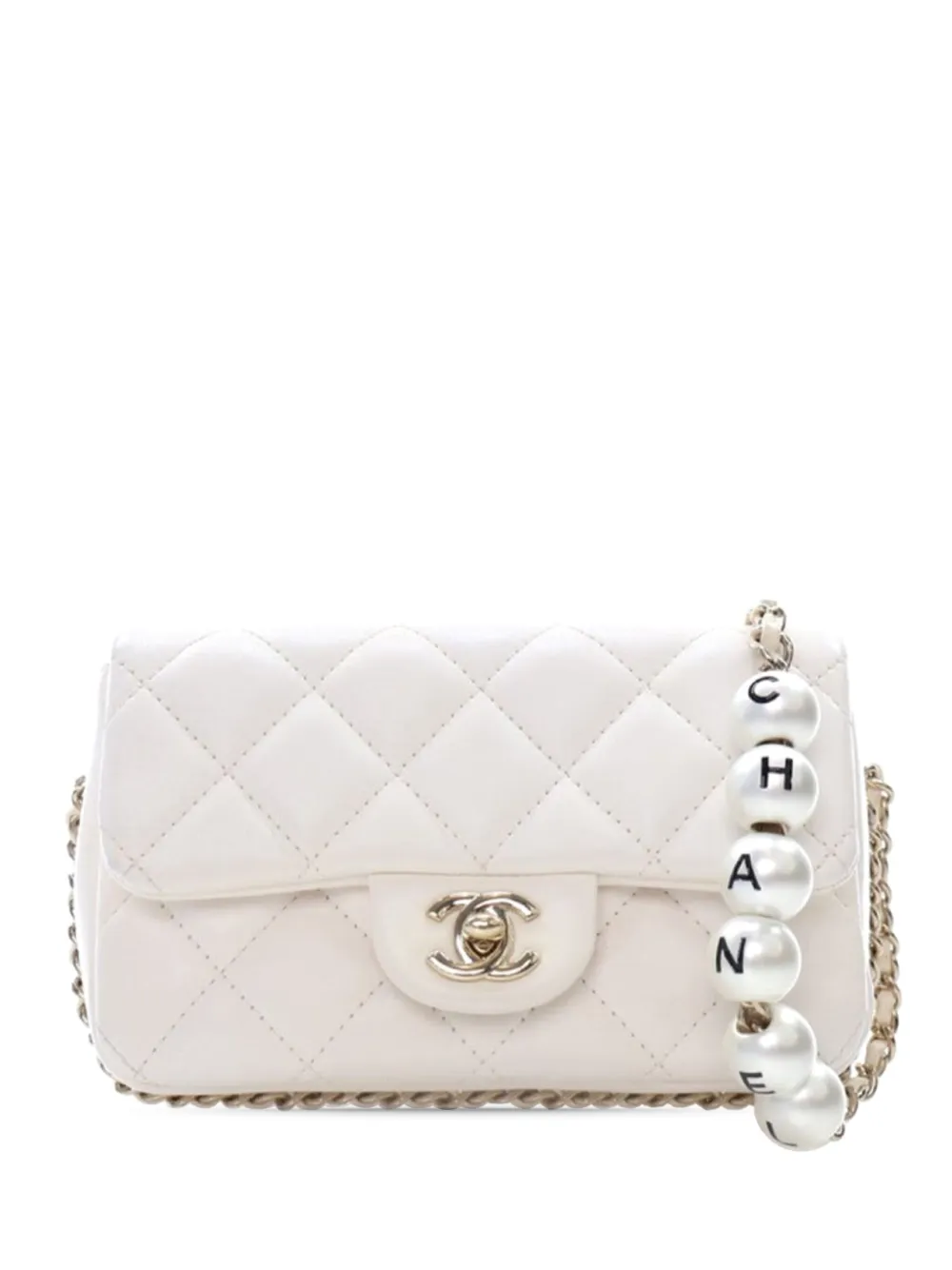 CHANEL Pre-Owned 2019 Mini Quilted Lambskin My Precious Pearls Chain Flap crossbody bag | White | Image 1