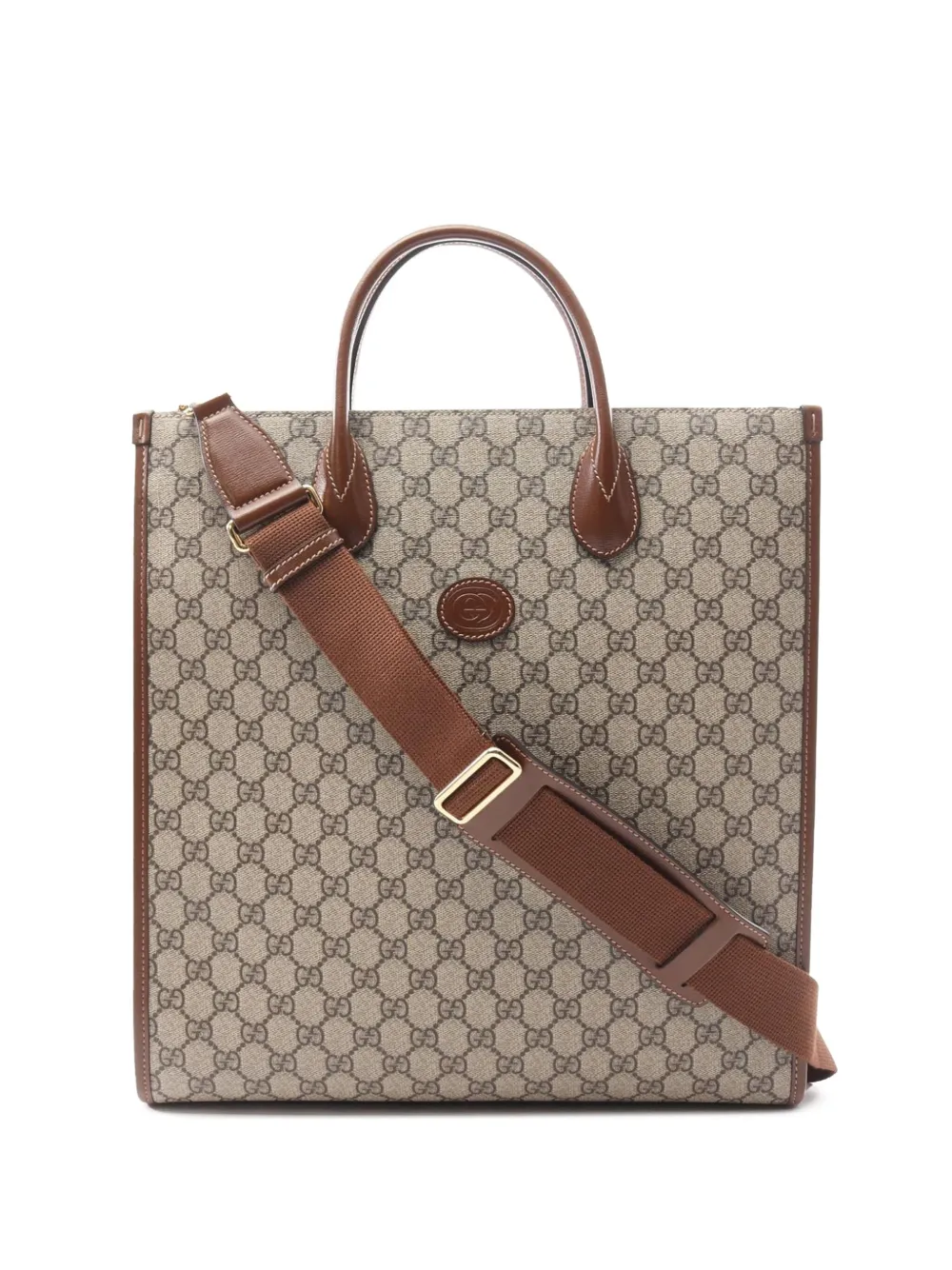 Pre-owned Gucci 2016-2025 Medium Gg Supreme Interlocking G Tote Satchel In Brown