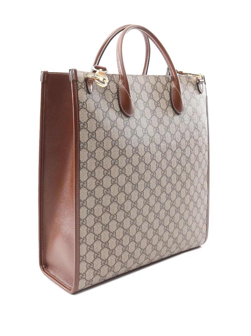 Pre-owned Gucci 2016-2025 Medium Gg Supreme Interlocking G Tote Satchel In Brown