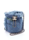 CHANEL Pre-Owned 2021 Mini Quilted Denim Mood with Chain bucket bag - Blue