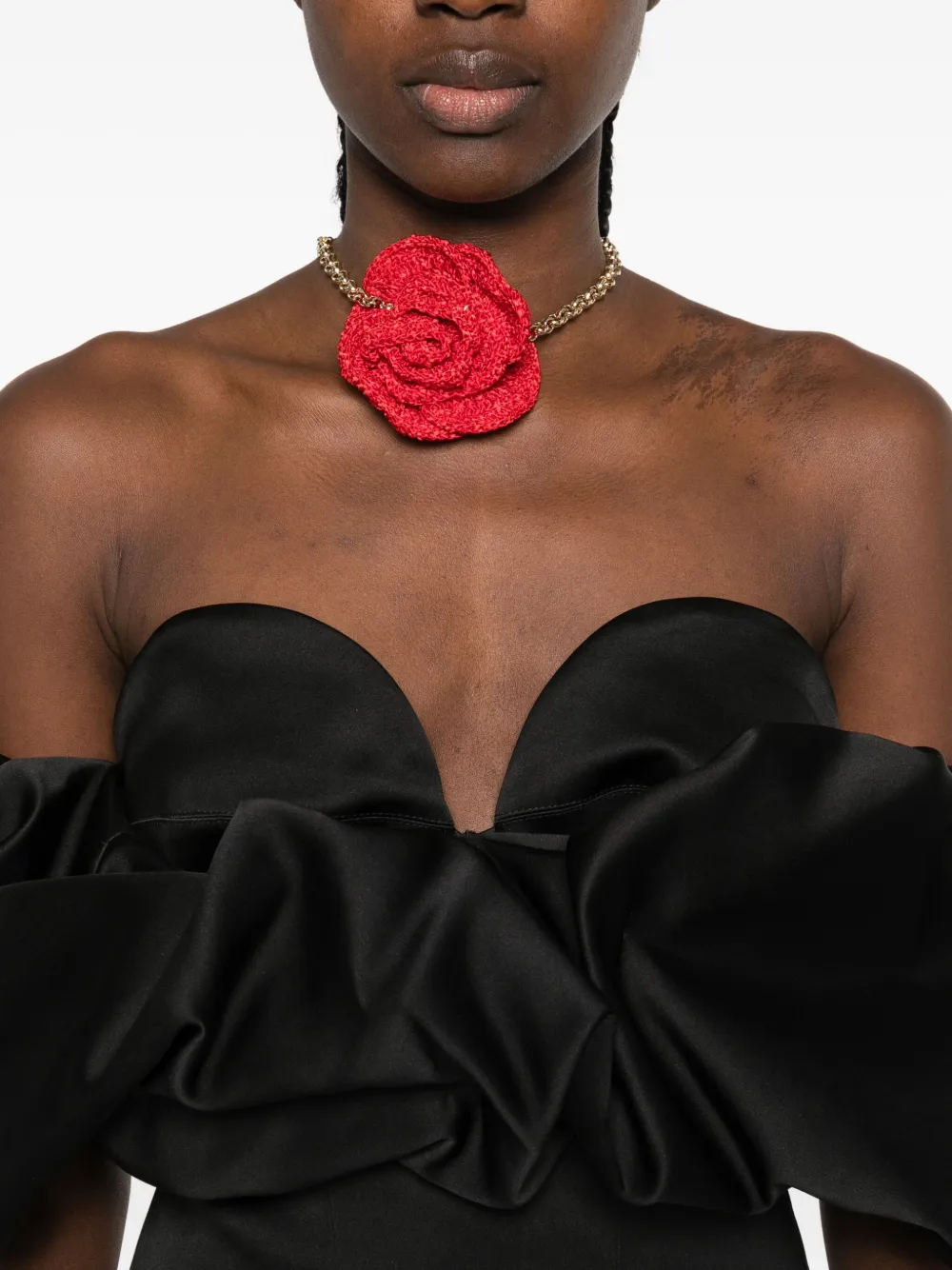Elisabetta Franchi off-shoulder ruffled midi dress Zwart