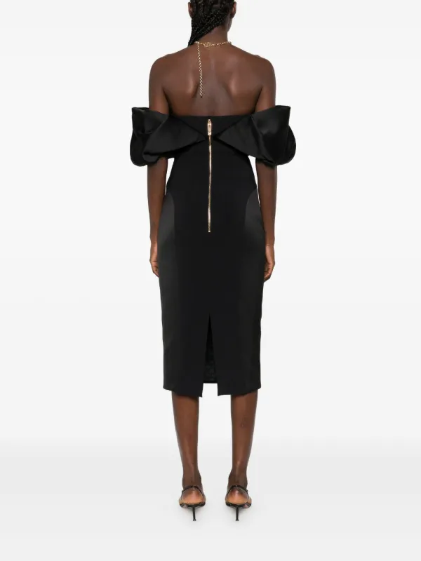 Elisabetta Franchi off-shoulder Ruffled Midi Dress | Black | FARFETCH ID