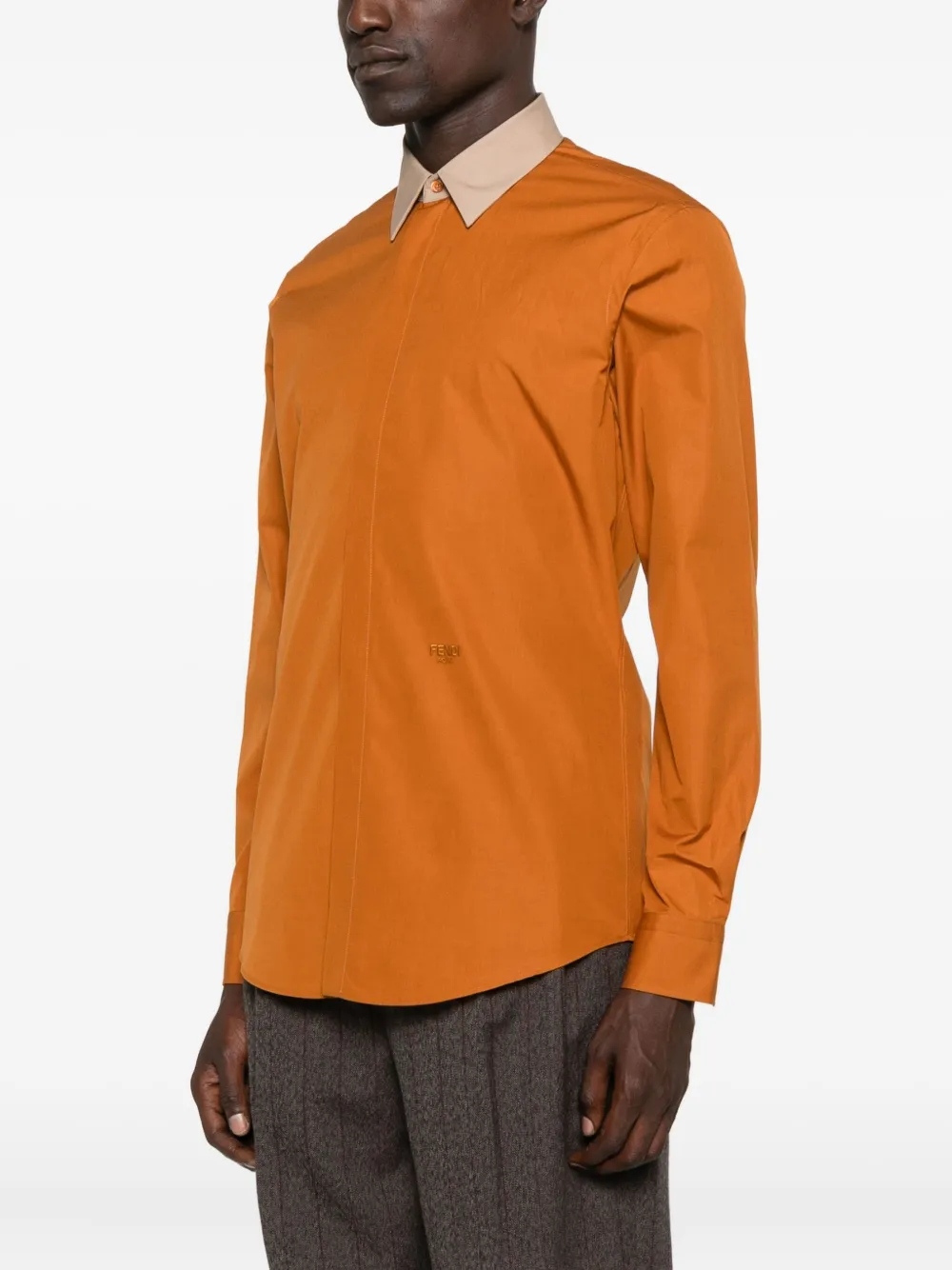 Fendi Contrasting-collar Shirt In Orange