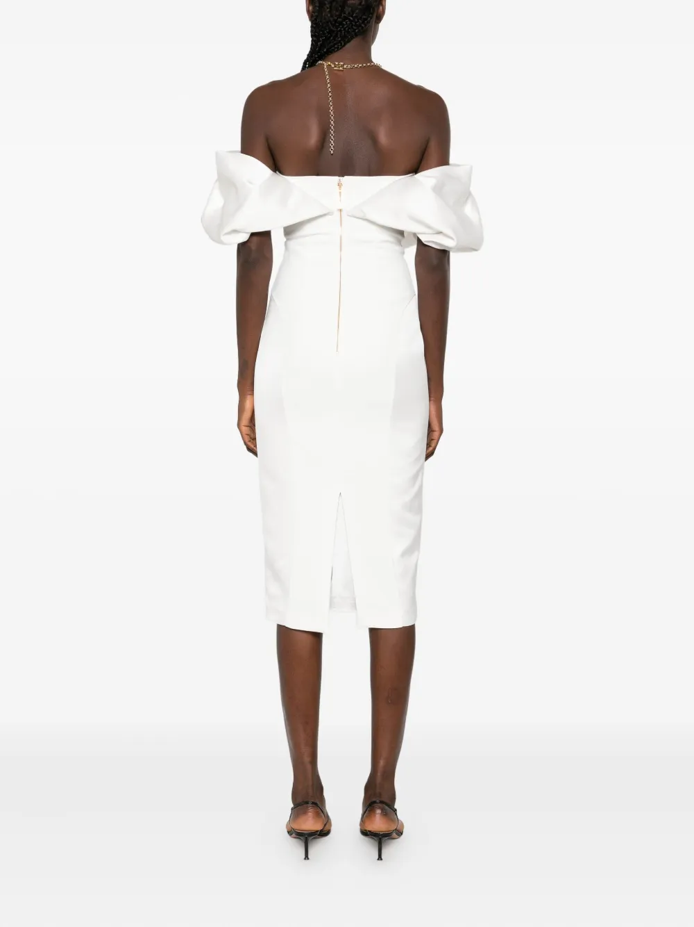Elisabetta Franchi off-shoulder puff-sleeve midi dress Wit