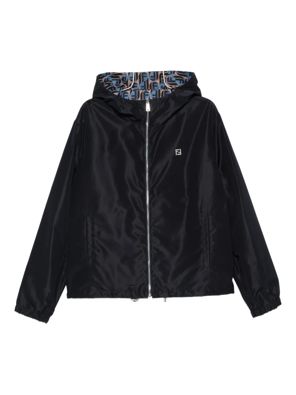 Fendi Logo-plaque Hooded Jacket In Blue