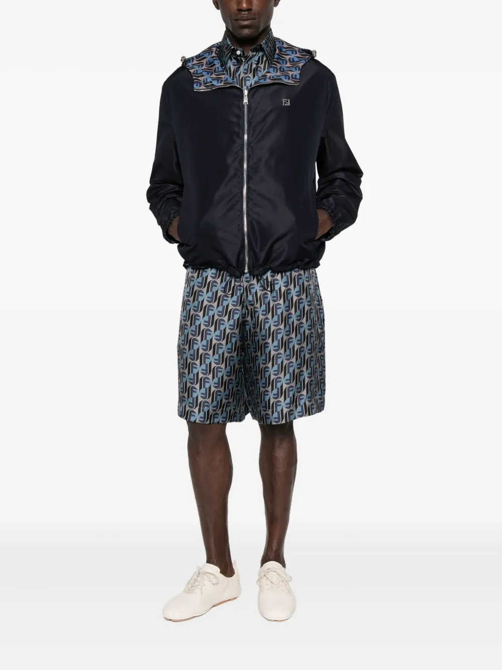 FENDI logo-plaque hooded jacket Blauw