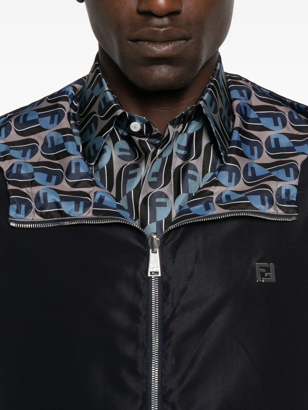 FENDI logo-plaque hooded jacket Blauw
