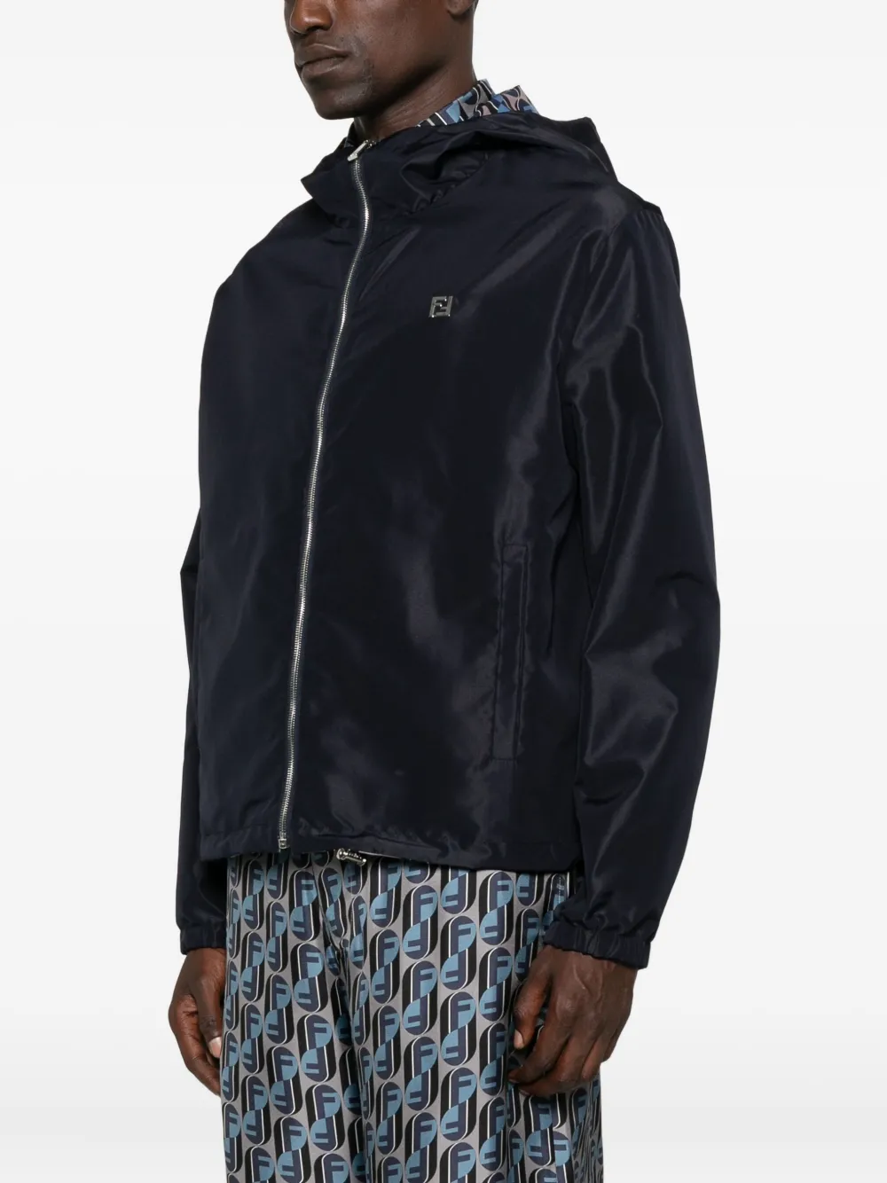 FENDI logo-plaque hooded jacket Blauw