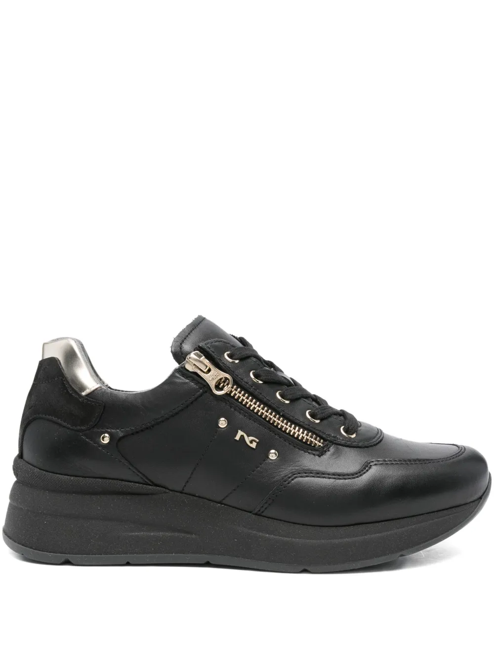 NERO GIARDINI zip-detail lace-up sneakers Black