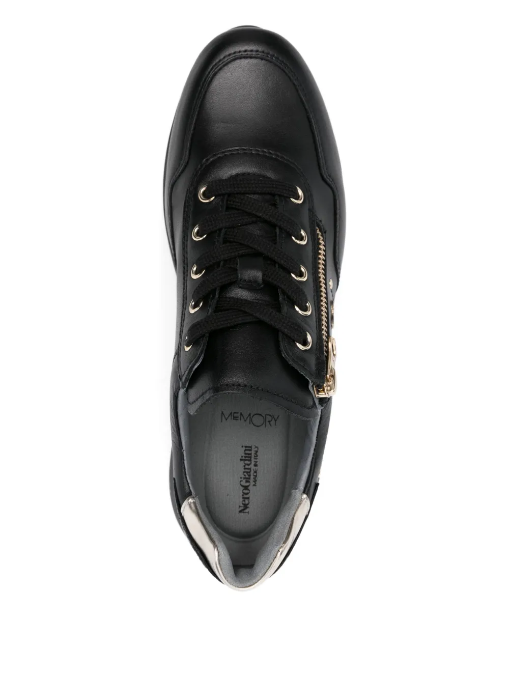 NERO GIARDINI zip-detail lace-up sneakers Black