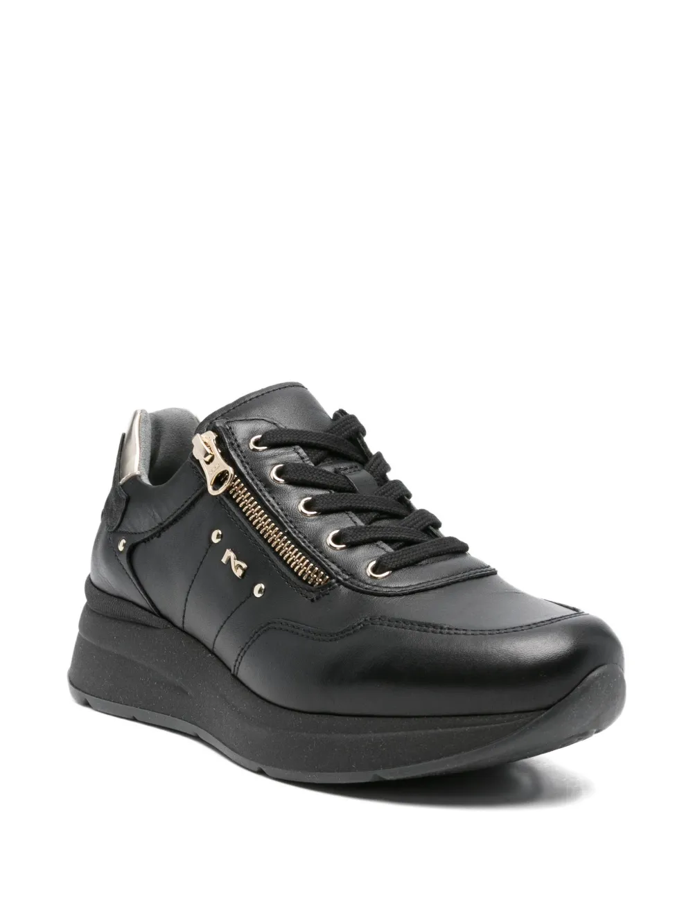NERO GIARDINI zip-detail lace-up sneakers Black