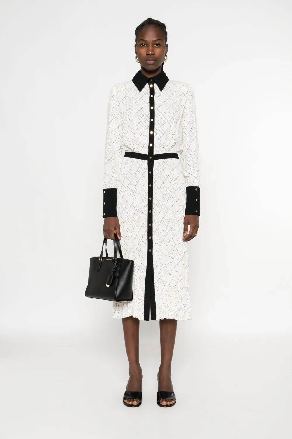 Elisabetta Franchi Geometric-print Button-front Maxi Dress In White