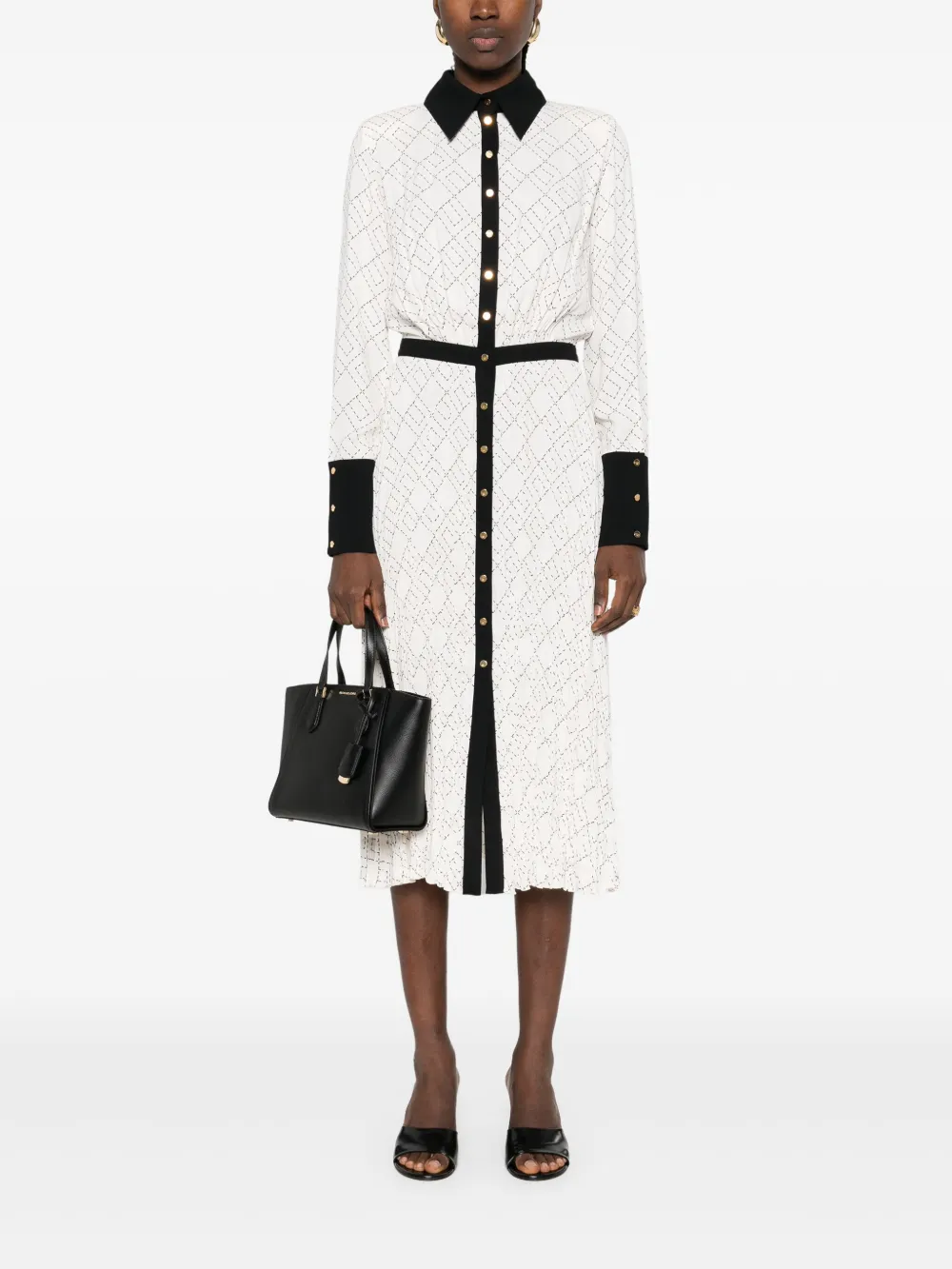 Elisabetta Franchi Maxi-jurk met geometrische print en knopen - Wit