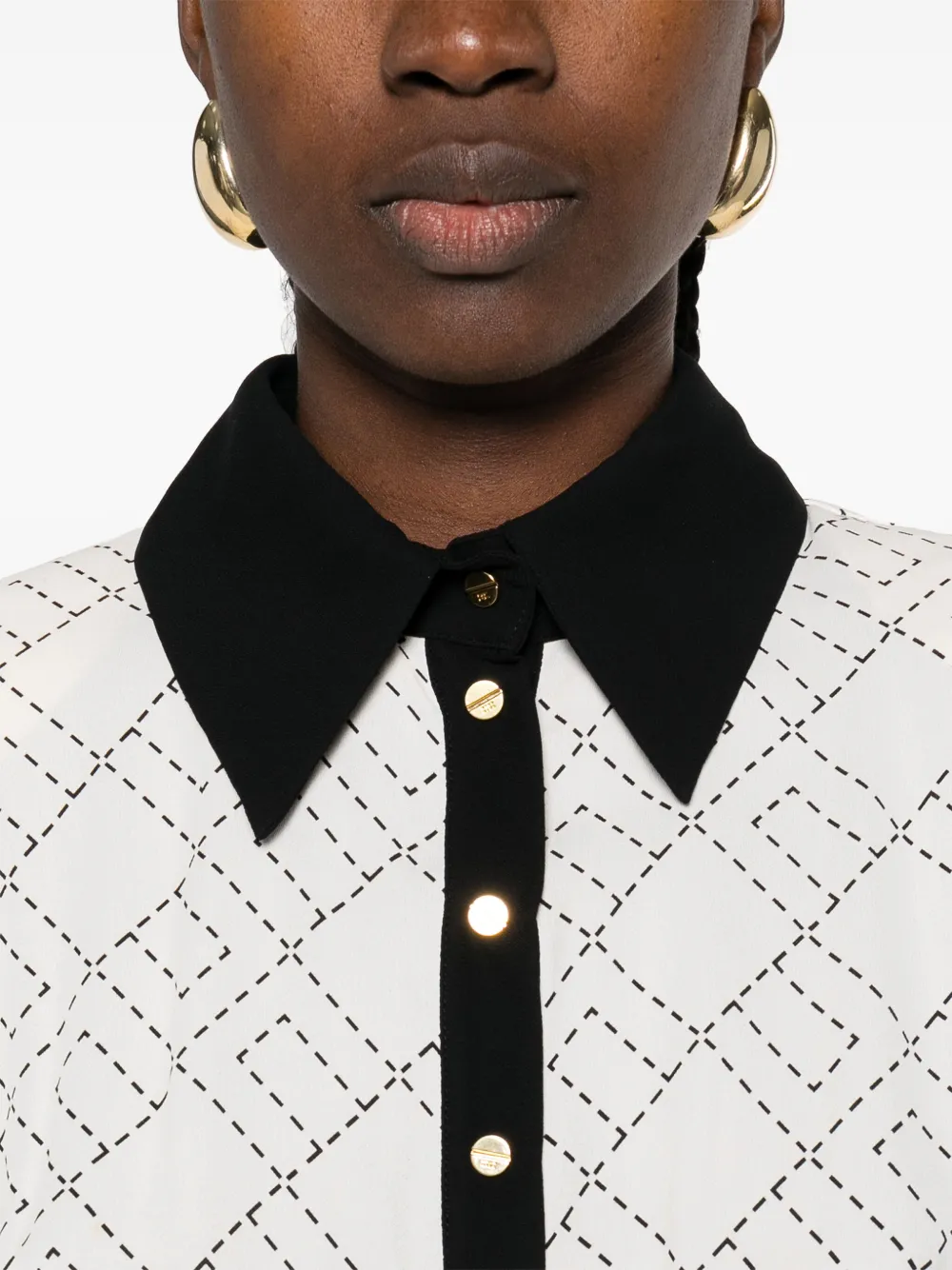 Elisabetta Franchi Maxi-jurk met geometrische print en knopen Wit