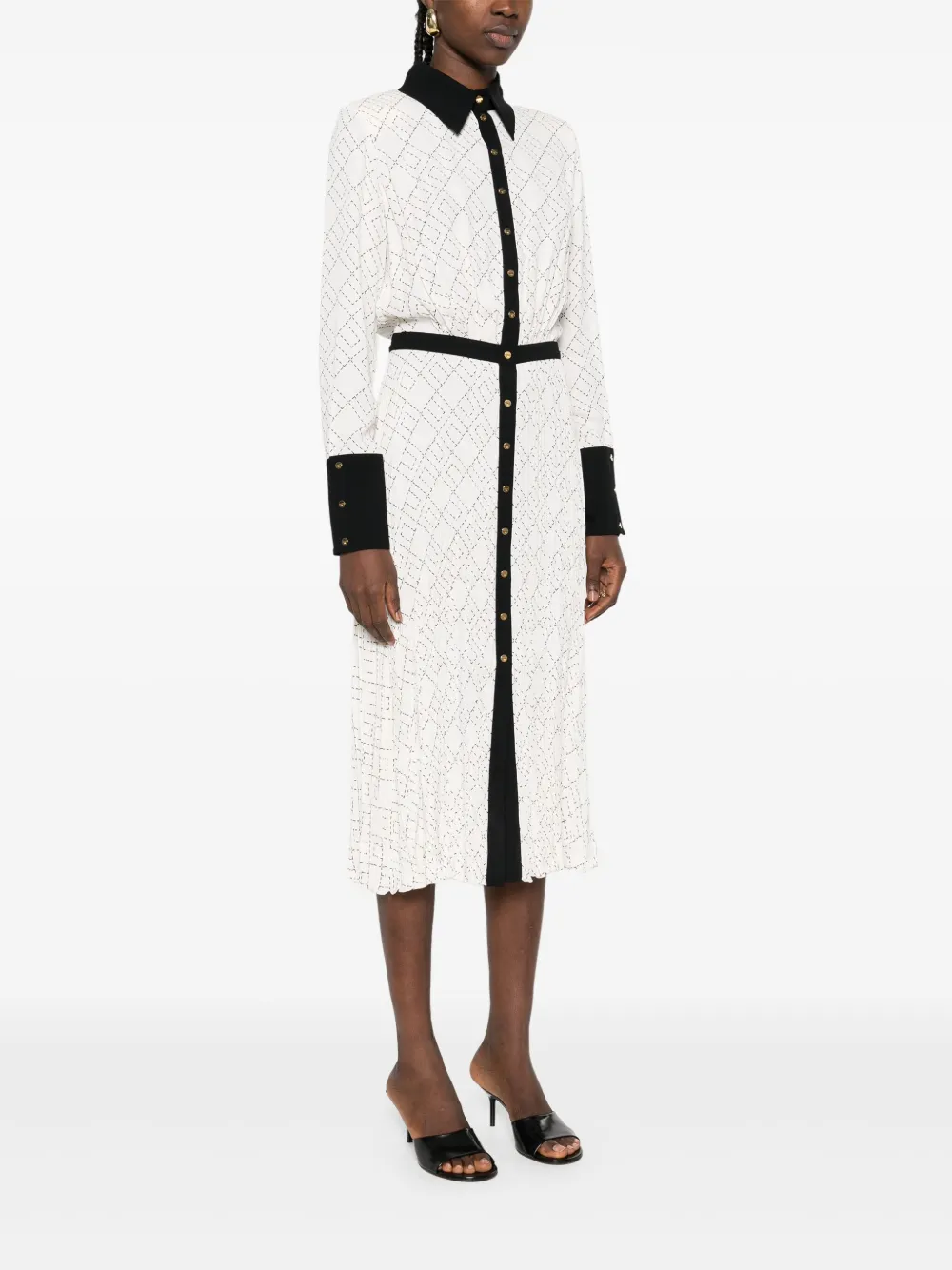 Elisabetta Franchi Maxi-jurk met geometrische print en knopen Wit