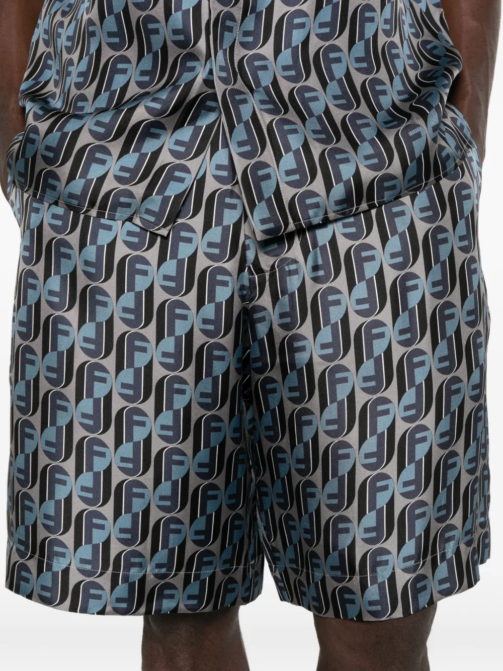 FENDI Zijden shorts met monogramprint Blauw