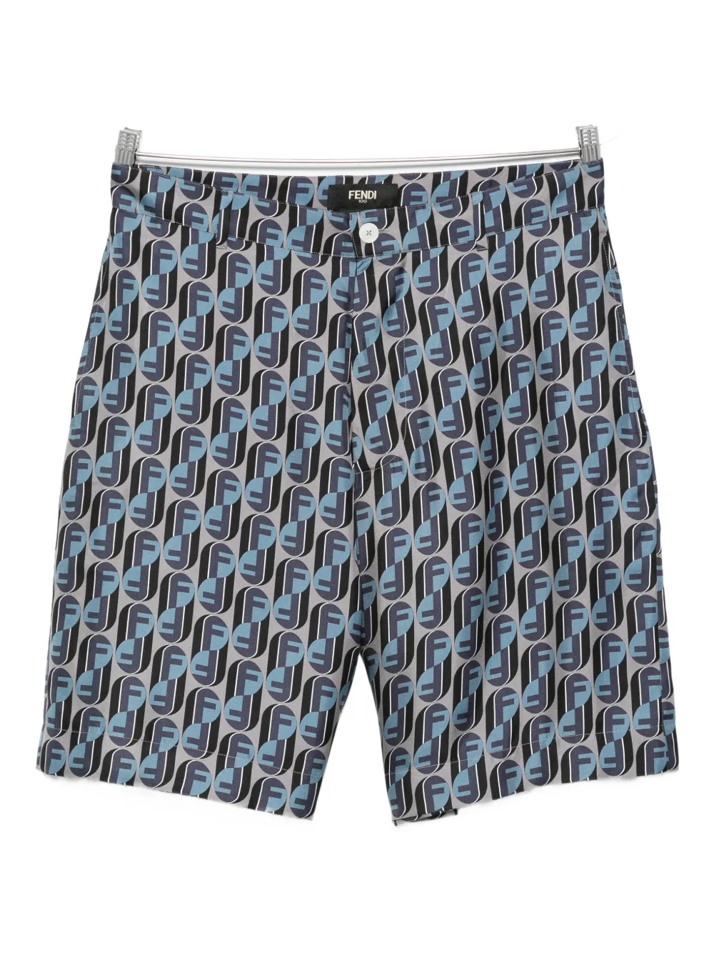 Fendi Monogram-print Silk Shorts In Blue