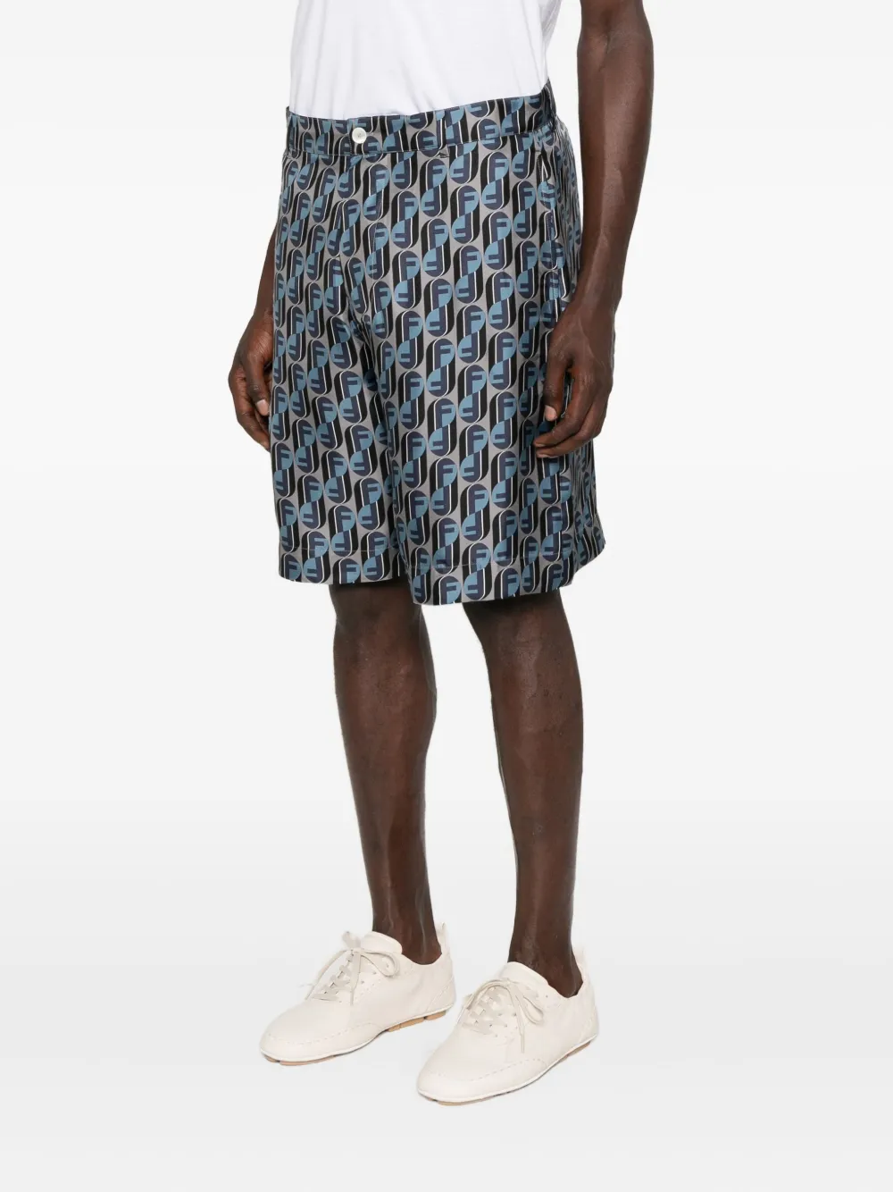 FENDI Zijden shorts met monogramprint Blauw