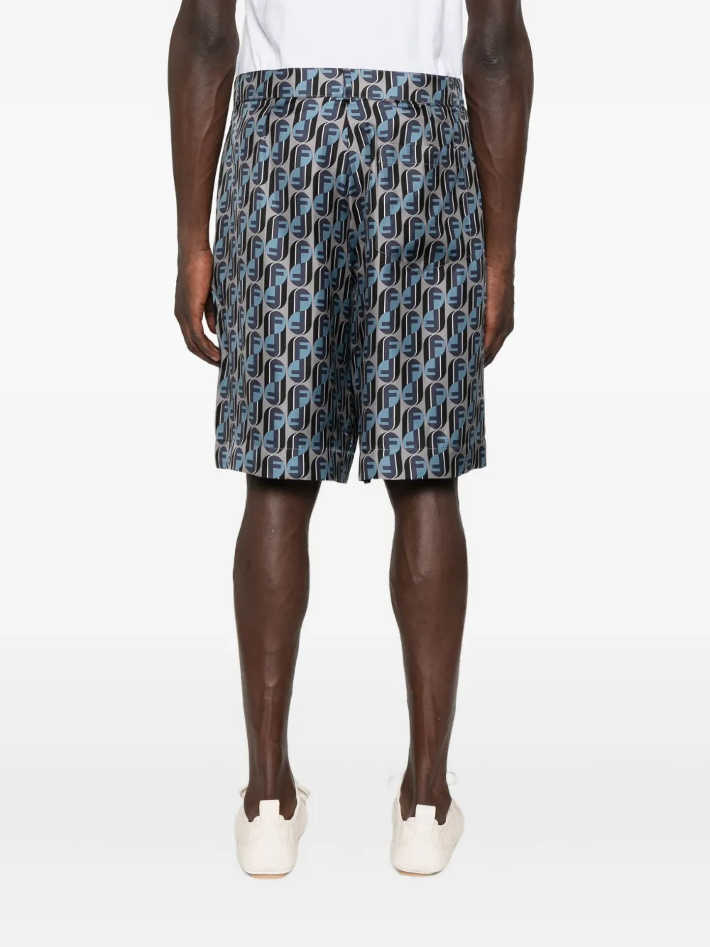 FENDI Zijden shorts met monogramprint Blauw