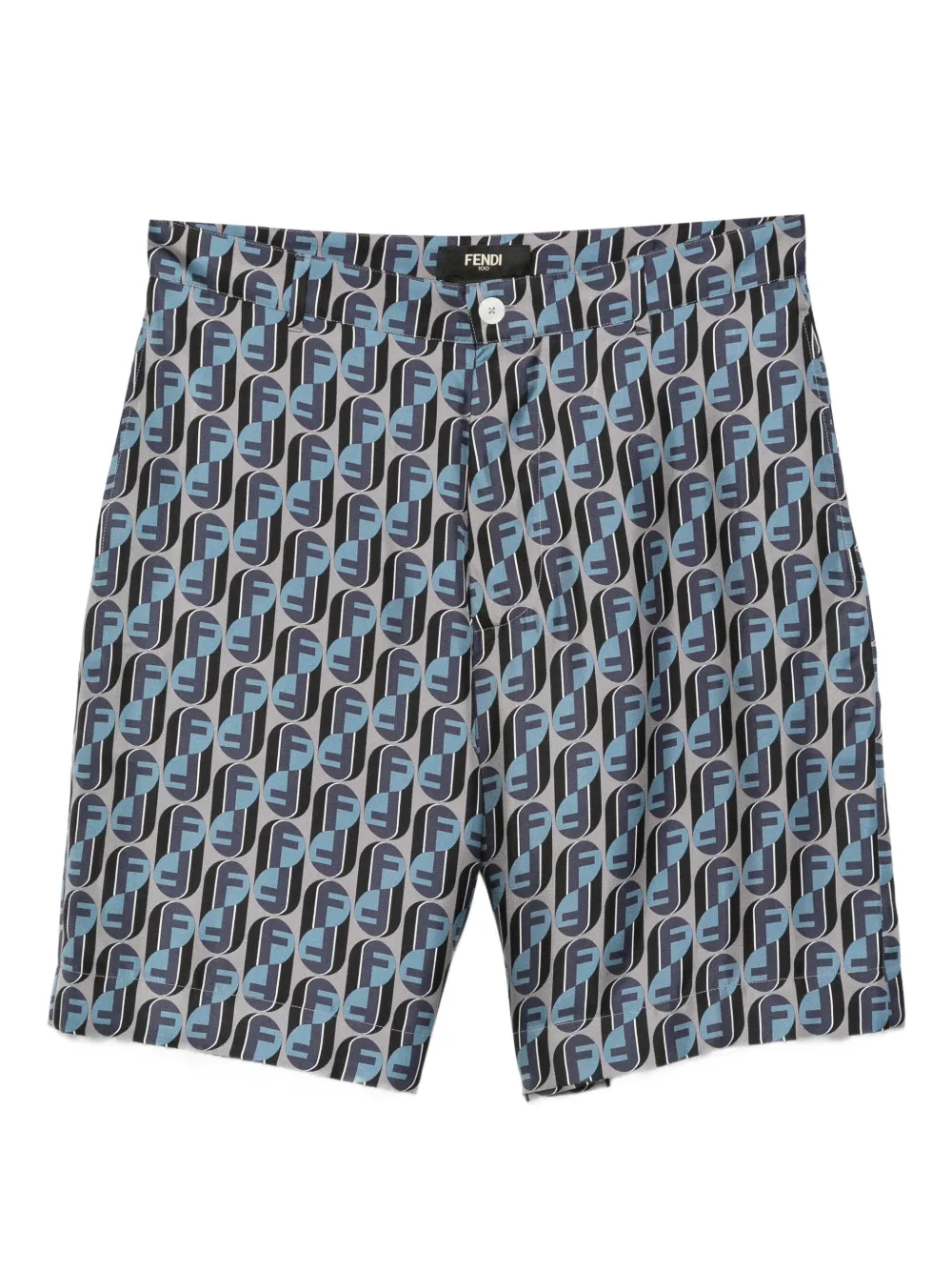 FENDI Zijden shorts met monogramprint Blauw