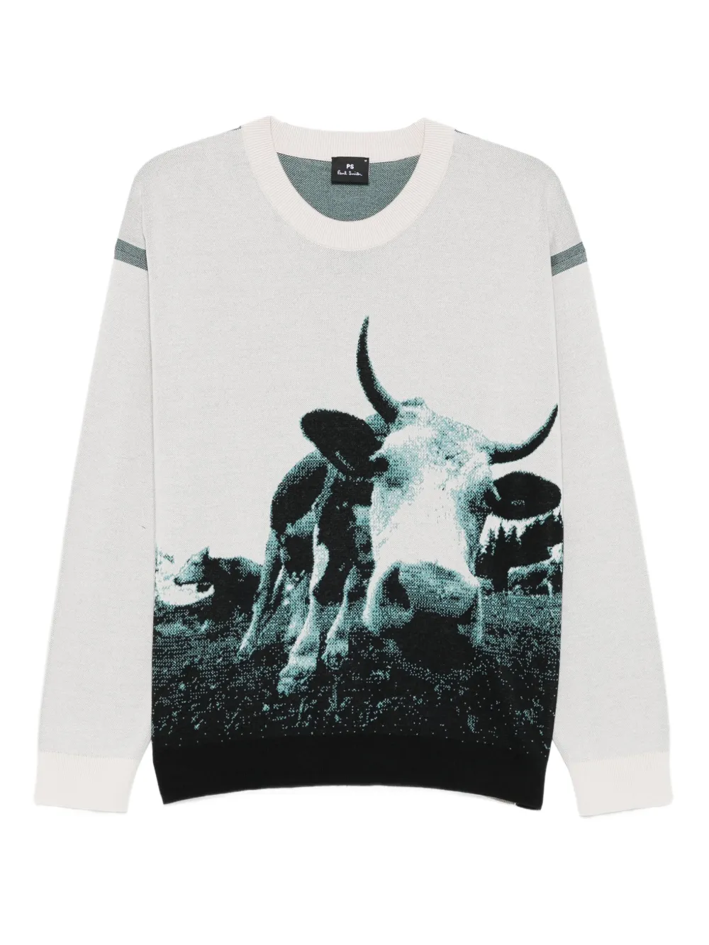 PS Paul Smith Cow jacquard panelled sweater | Grey | Image 1