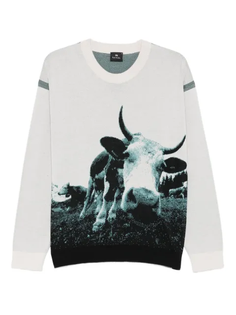 PS Paul Smith Cow jacquard panelled sweater