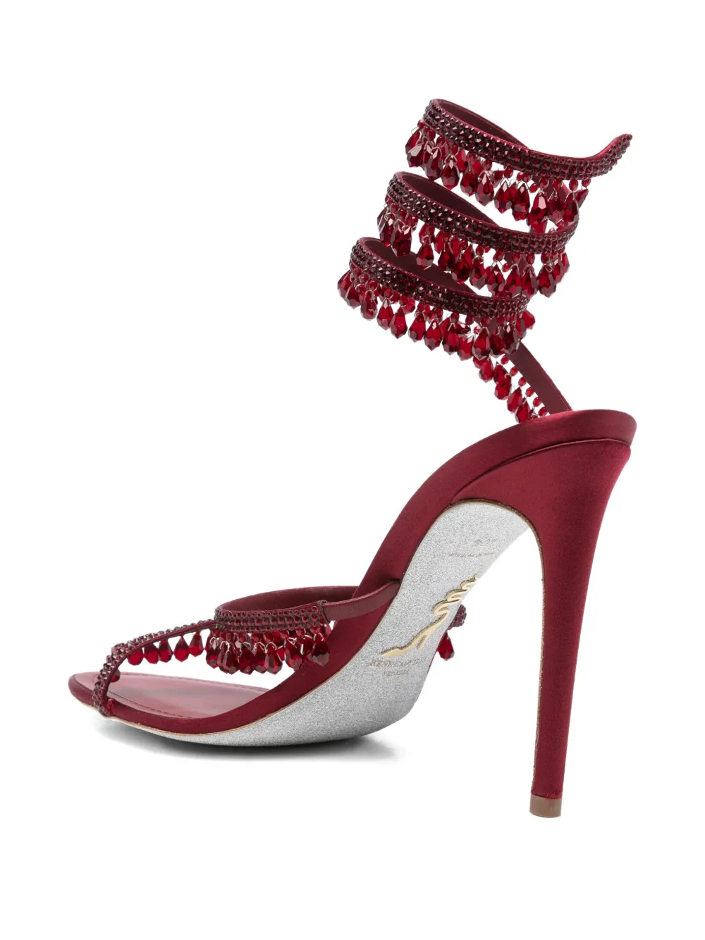 René Caovilla 110mm embellished satin heeled sandals Red