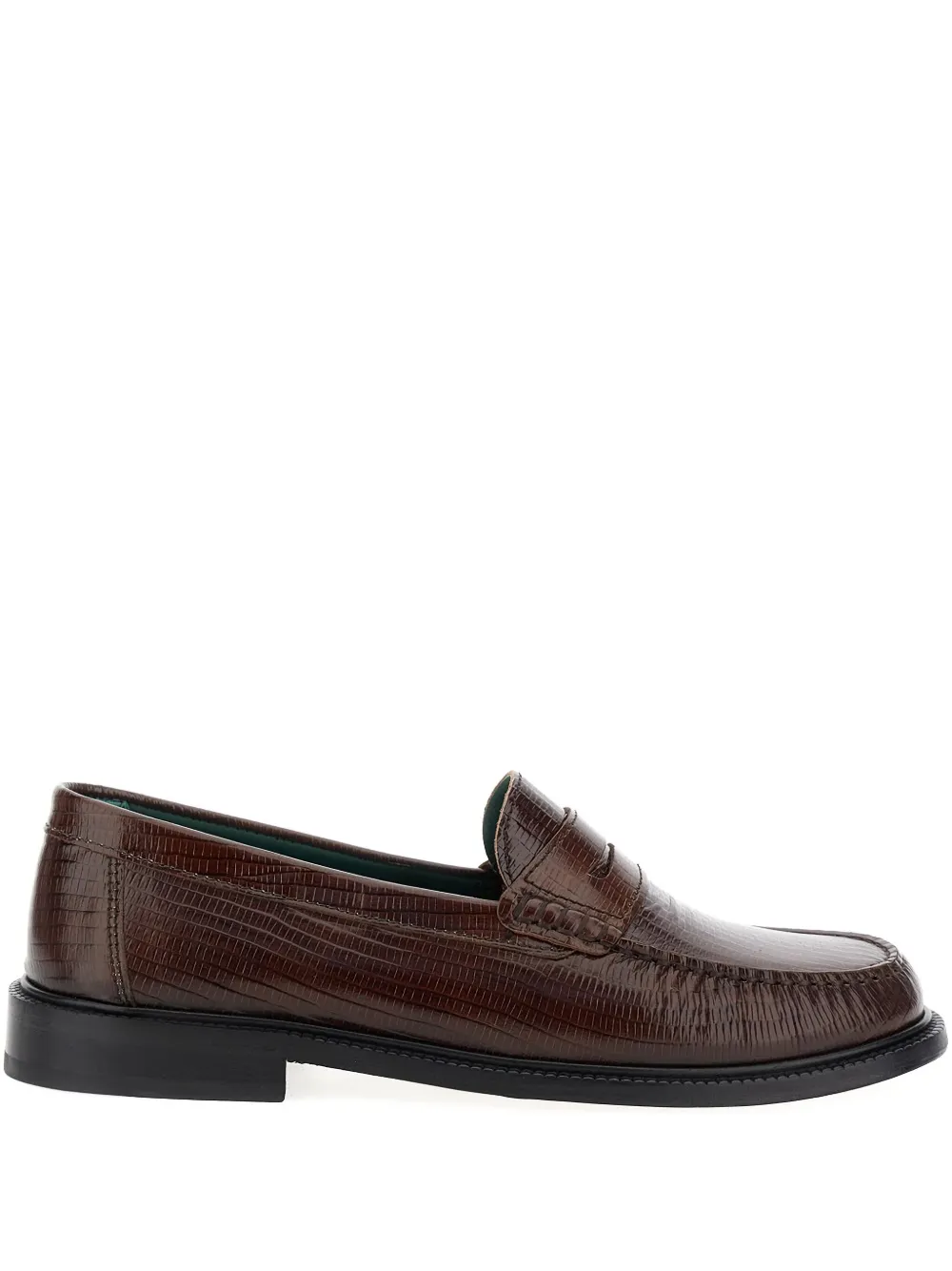 VINNY'S lizard skin-embossed leather loafers Brown