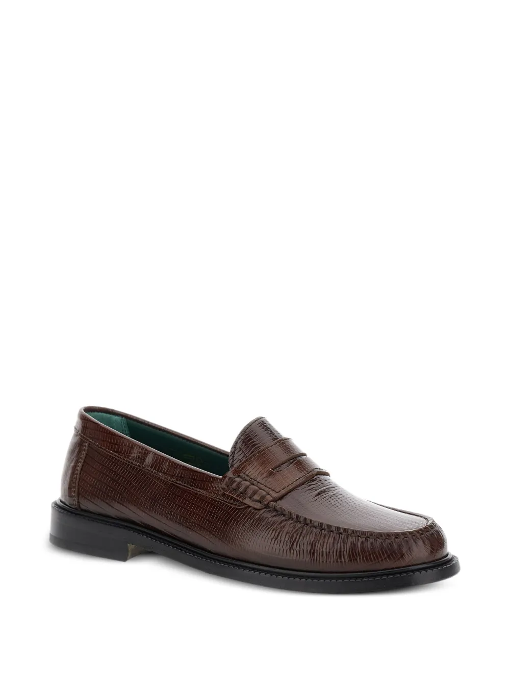 VINNY'S lizard skin-embossed leather loafers Brown