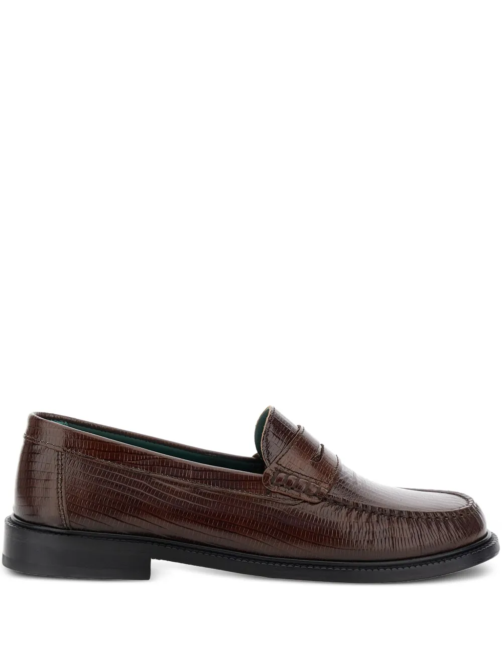 VINNY'S lizard skin-embossed leather loafers Brown