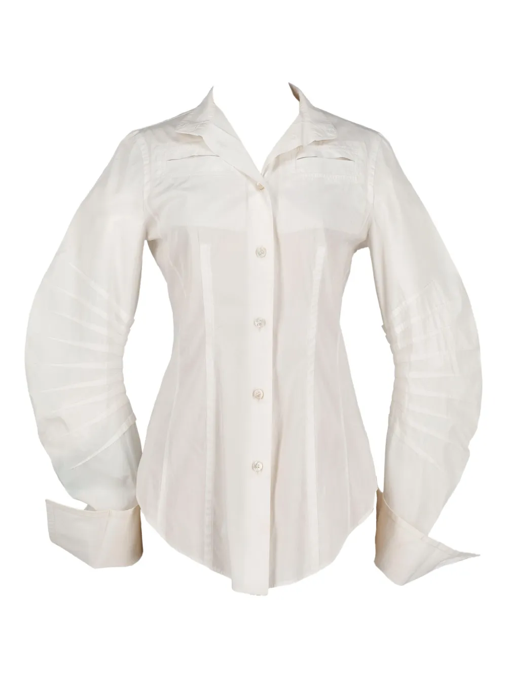 pleated welt-pocket cotton shirt