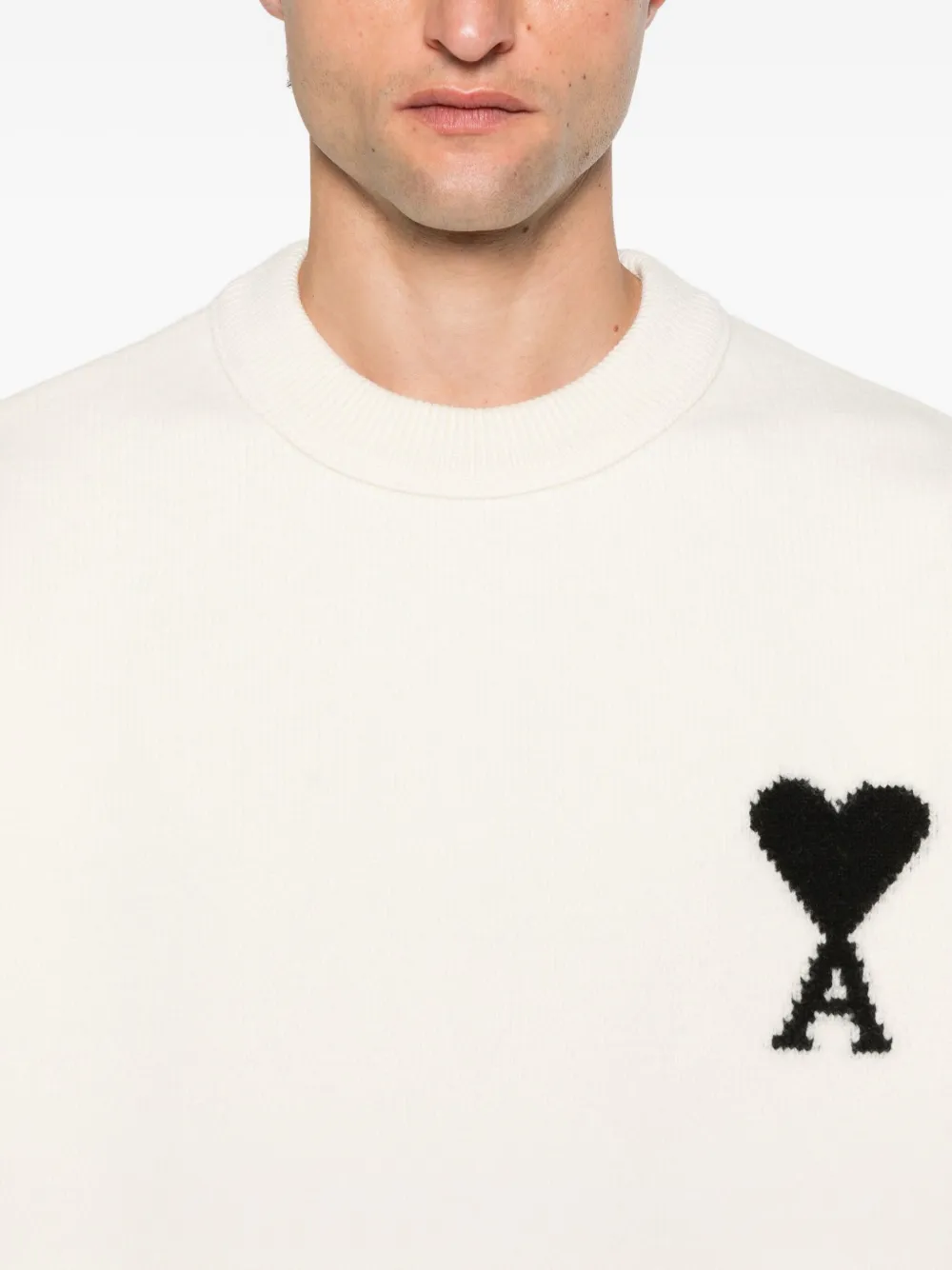 AMI Paris Trui van scheerwol met logo Beige