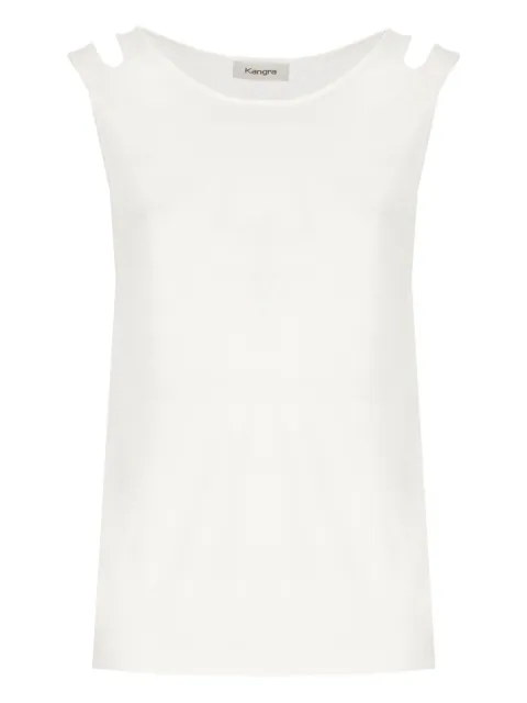 Kangra cut-out shoulder linen tank top